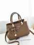Litchi Embossed Satchel Bag With Bag Charm