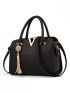 Tassel Decor Croc Embossed Tote Bag