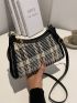 Contrast Binding Plaid Pattern Crossbody Bag