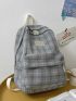Plaid Pattern Letter Patch Classic Backpack