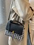 Houndstooth Pattern Flap Satchel Bag