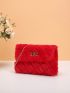 Quilted Pattern Fluffy Chain Square Bag