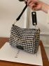 Houndstooth Pattern Chain Boston Bag