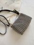 Houndstooth Pattern Chain Boston Bag
