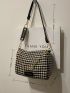 Houndstooth Pattern Chain Boston Bag