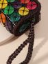 Bead Decor Coin Purse With Wristlet