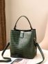 Mini Crocodile Embossed Top Handle Bucket Bag
