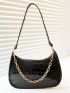 Chain Decor Crocodile Embossed Baguette Bag