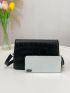 Letter Graphic Croc Embossed Crossbody Bag