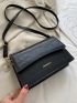 Letter Graphic Croc Embossed Crossbody Bag