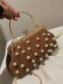 Faux Pearl Decor Kiss Lock Satchel Bag