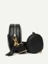 Argyle Quilted Tassel Decor Circle Bag With Coin Purse