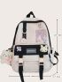 Colorblock Release Buckle Decor Backpack With Cartoon Bag Charm
