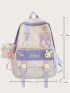 Colorblock Release Buckle Decor Backpack With Cartoon Bag Charm