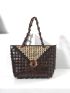 Two Tone Coconut Shell Shoulder Tote Bag