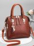 Crocodile Embossed Cat & Tassel Decor Square Bag