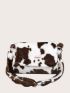 Fluffy Cow Pattern Flap Crossbody Bag