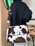 Fluffy Cow Pattern Flap Crossbody Bag