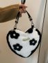 Checkered Pattern Heart Design Fluffy Shoulder Tote Bag