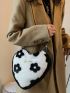 Checkered Pattern Heart Design Fluffy Shoulder Tote Bag