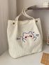 Cartoon Graphic Corduroy Shoulder Tote Bag