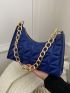 Quilted Pattern Chain Baguette Bag
