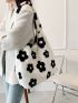 Fluffy Floral Shoulder Tote Bag
