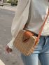 Mini Push Lock Straw Crossbody Bag