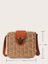 Mini Push Lock Straw Crossbody Bag