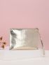 Metallic Crocodile Embossed Square Bag With Wristlet