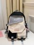 Buckle Decor Letter Graphic Colorblock Backpack