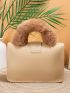 Fluffy Handle Design Turn Lock Square Bag