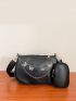Chain Decor Saddle Bag With Small Pouch