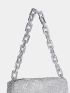 Allover Rhinestone Decor Chain Baguette Bag