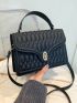 Turn Lock Textured Flap Square Bag