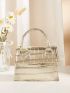 Mini Croc Embossed Flap Satchel Bag