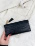 Tassel Decor Crocodile Embossed Long Wallet