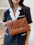 Contrast Binding Metal Decor Clutch Bag