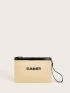 Letter Embroidery Straw Bag With Wristlet