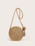Colorblock Tassel Decor Straw Bag