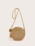 Colorblock Tassel Decor Straw Bag