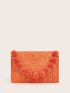 Pom Pom Decor Straw Clutch Bag