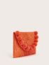 Pom Pom Decor Straw Clutch Bag