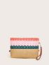 Pom Pom Decor Colorblock Striped Straw Clutch Bag