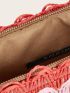 Pom Pom Decor Colorblock Striped Straw Clutch Bag