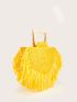 Fringe Trim Straw Tote Bag