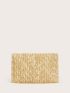 Pom Pom Decor Straw Clutch Bag