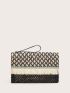 Colorblock Fringe Decor Straw Clutch Bag
