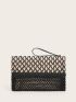 Colorblock Fringe Decor Straw Clutch Bag