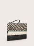 Colorblock Fringe Decor Straw Clutch Bag
